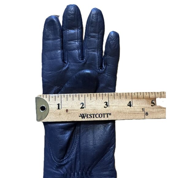 Vintage Women's Navy Blue Wool-Lined Pleather Gloves, Winter Wear - Picture 6 of 6